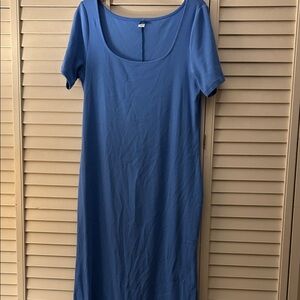 Blue Short Sleeve Ribbed Dress